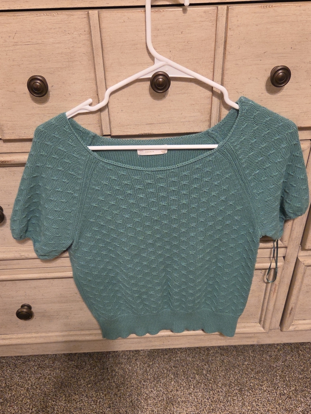 LC Lauren Conrad Teal Short Sleeve Textured Crew Sweater